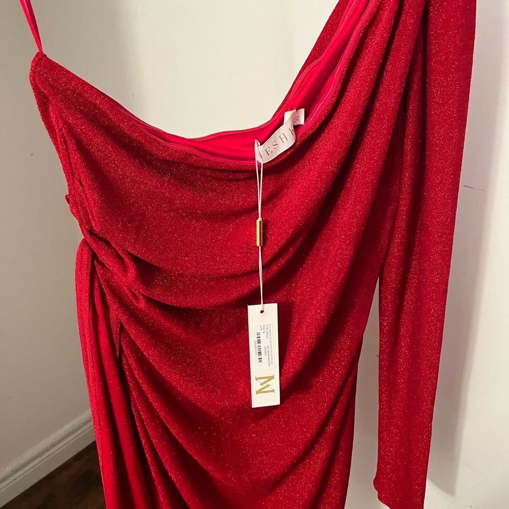 MESHKI Red Sparkly Mini Dress